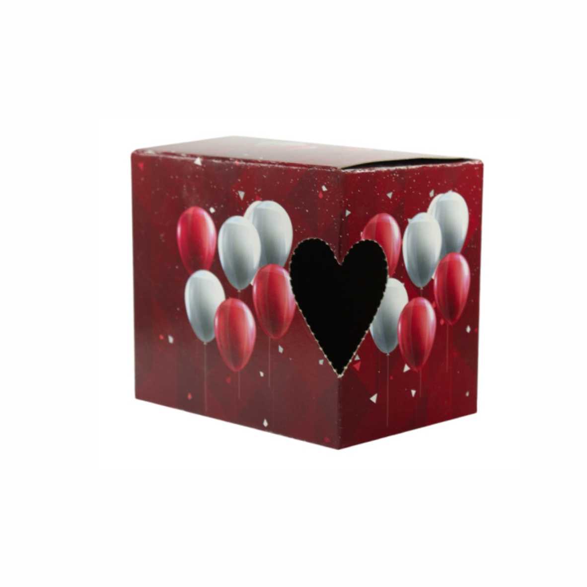 جعبه لیوان (ماگ) طرح بادکنک مدل پرفراژ دار جای دسته قلبی کد 136